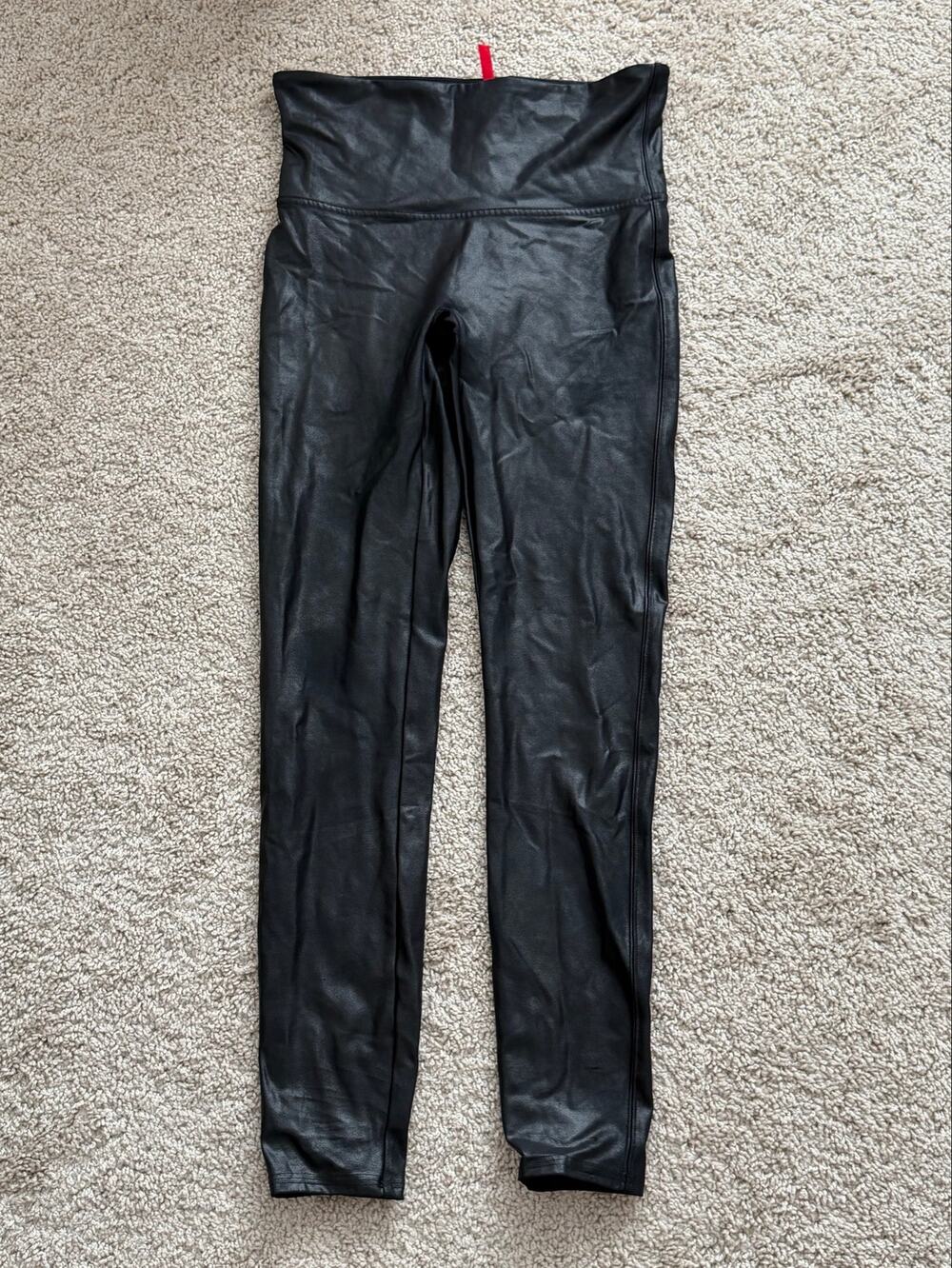 SPANX Faux Leather Leggings Black Size Large High Rise Shaping